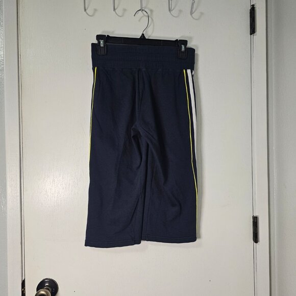 Adidas Navy Blue 3-Stripe Cropped Track Pants - Neon Yellow Accent - Size S - Picture 3 of 8